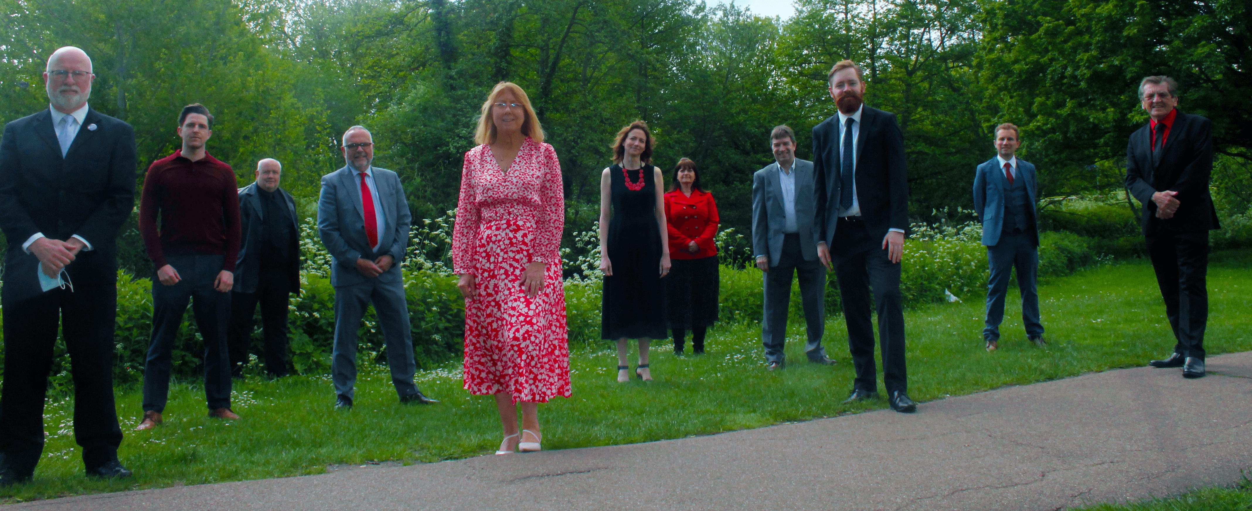 Labour Colchester City Councillors standing on grass socially distanced